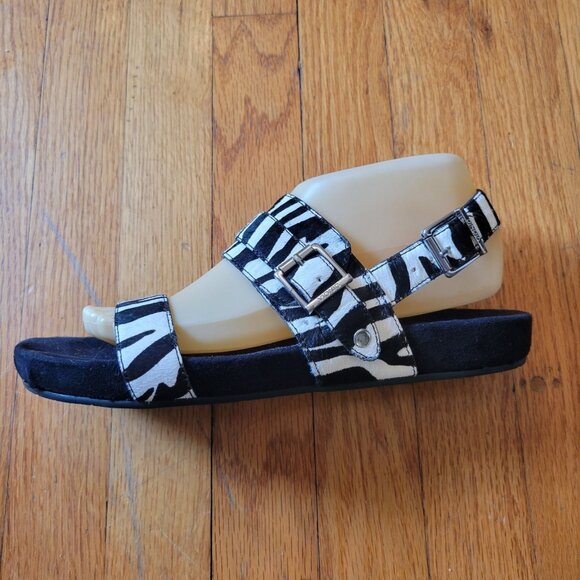 Vionic 8 SAMAR Black White Zebra Print Orthaheel Comfort Flats Shoes Sandals - Picture 9 of 10